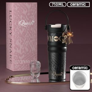 Luxury-Style Thermos Bottle Goddess Insulated Coffee Cup 710ML, Portable Hand-Held Ceramic Linner Tumbler Car-Friendly Ice-Retaining Travel Mug - 图片 15