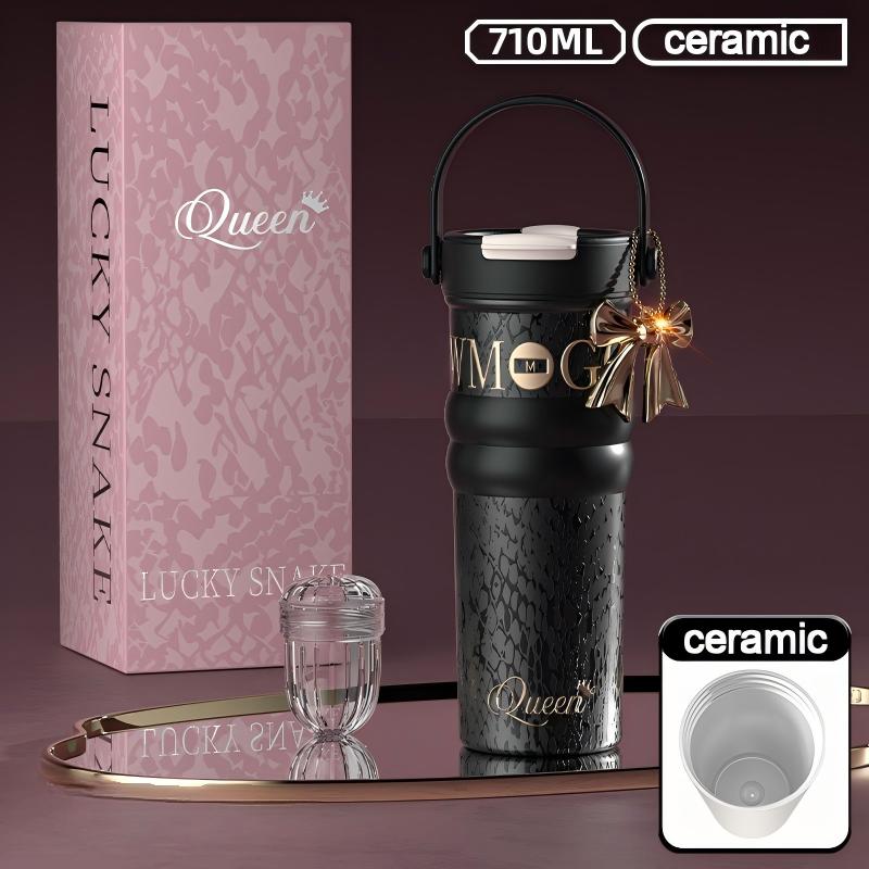 Luxury-Style Thermos Bottle Goddess Insulated Coffee Cup 710ML, Portable Hand-Held Ceramic Linner Tumbler Car-Friendly Ice-Retaining Travel Mug - 图片 15