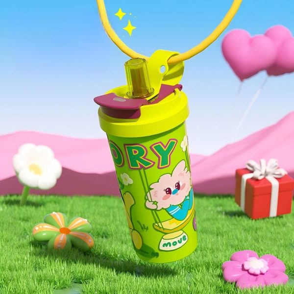 portable thermo cup (2) Attractive Cartoon Insulated Coffee Water Bottle, 530ml Large Capacity 316 Stainless Steel Thickened Straw Cup for Home