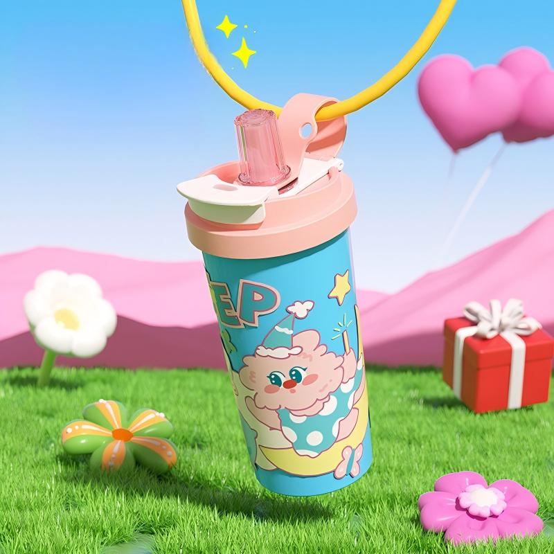 Attractive Cartoon Insulated Coffee Water Bottle, 530ml Large Capacity 316 Stainless Steel Thickened Straw Cup for Home - 图片 7