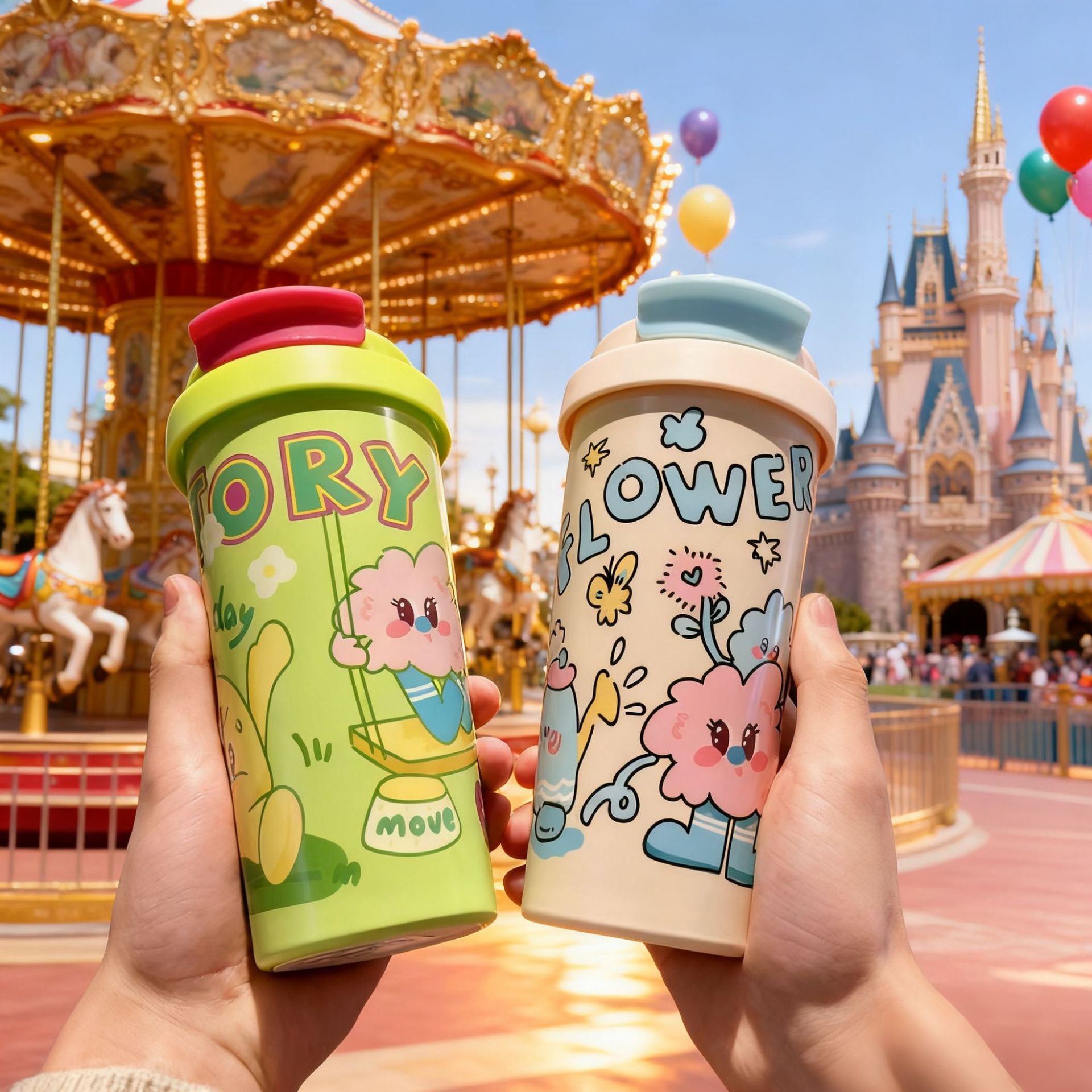 Attractive Cartoon Insulated Coffee Water Bottle, 530ml Large Capacity 316 Stainless Steel Thickened Straw Cup for Home - 图片 2