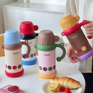 stainless steel water bottle (2) Cartoon Animal Kids Thermos with Handle, Freedom Leak-Proof Insulated Water Bottle for Children 800ml
