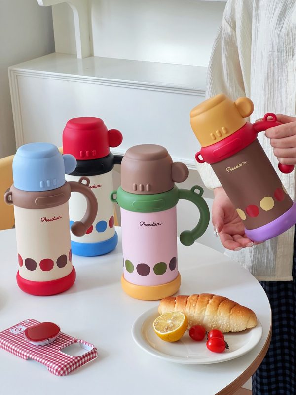 stainless steel water bottle (2) Cartoon Animal Kids Thermos with Handle, Freedom Leak-Proof Insulated Water Bottle for Children 800ml