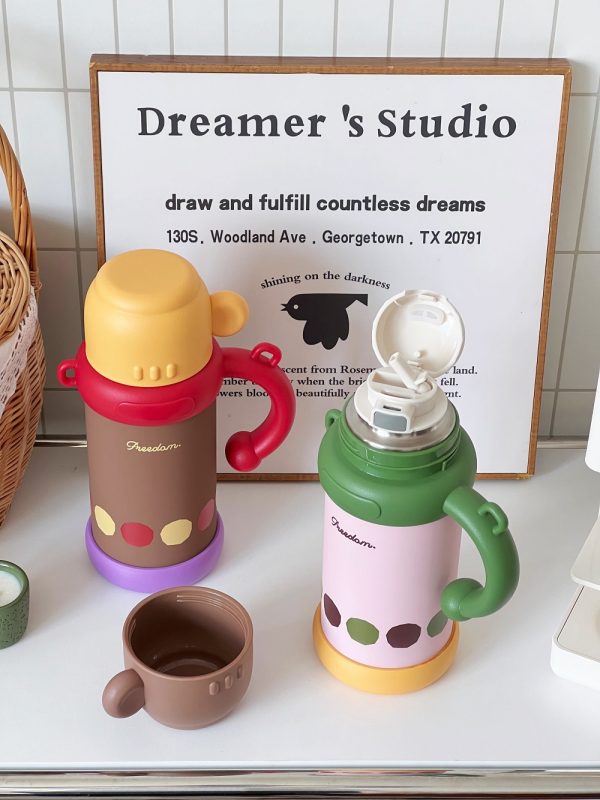 stainless steel water bottle (3) Cartoon Animal Kids Thermos with Handle, Freedom Leak-Proof Insulated Water Bottle for Children 800ml
