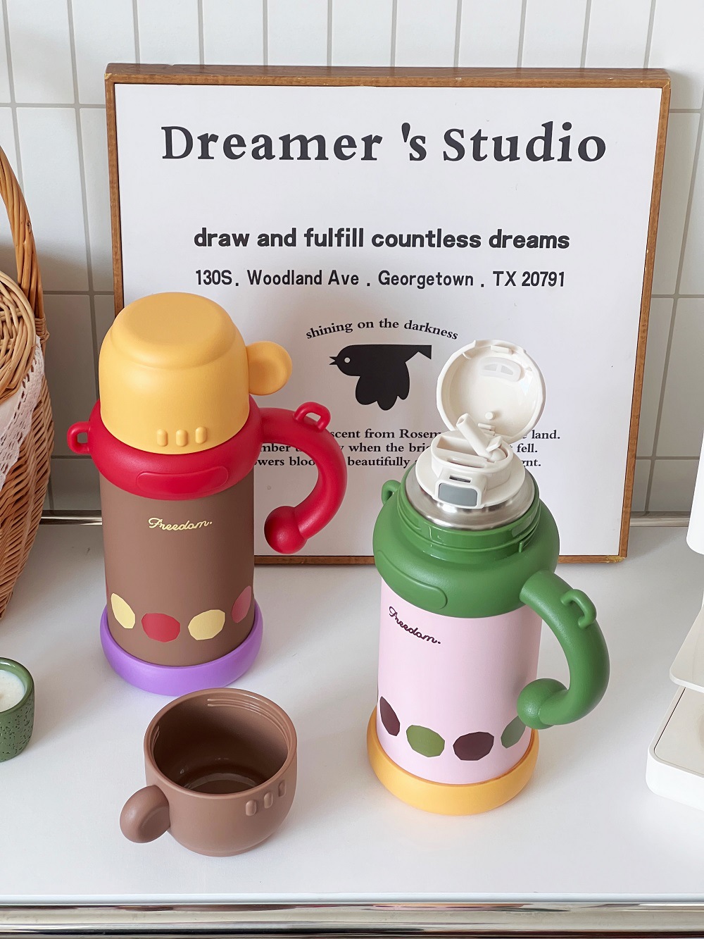 Cartoon Animal Kids Thermos with Handle, Freedom Leak-Proof Insulated Water Bottle for Children 800ml - 图片 3