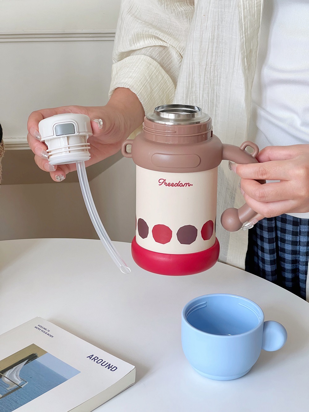 Cartoon Animal Kids Thermos with Handle, Freedom Leak-Proof Insulated Water Bottle for Children 800ml - 图片 2