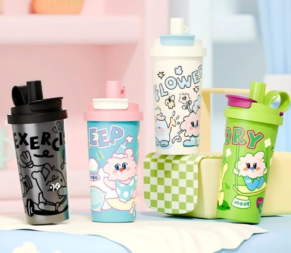 thermo cup (1) Attractive Cartoon Insulated Coffee Water Bottle, 530ml Large Capacity 316 Stainless Steel Thickened Straw Cup for Home