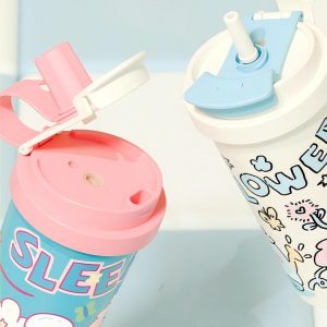 Attractive Cartoon Insulated Coffee Water Bottle, 530ml Large Capacity 316 Stainless Steel Thickened Straw Cup for Home - 图片 3