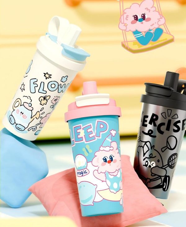 thermo cup (7) Attractive Cartoon Insulated Coffee Water Bottle, 530ml Large Capacity 316 Stainless Steel Thickened Straw Cup for Home