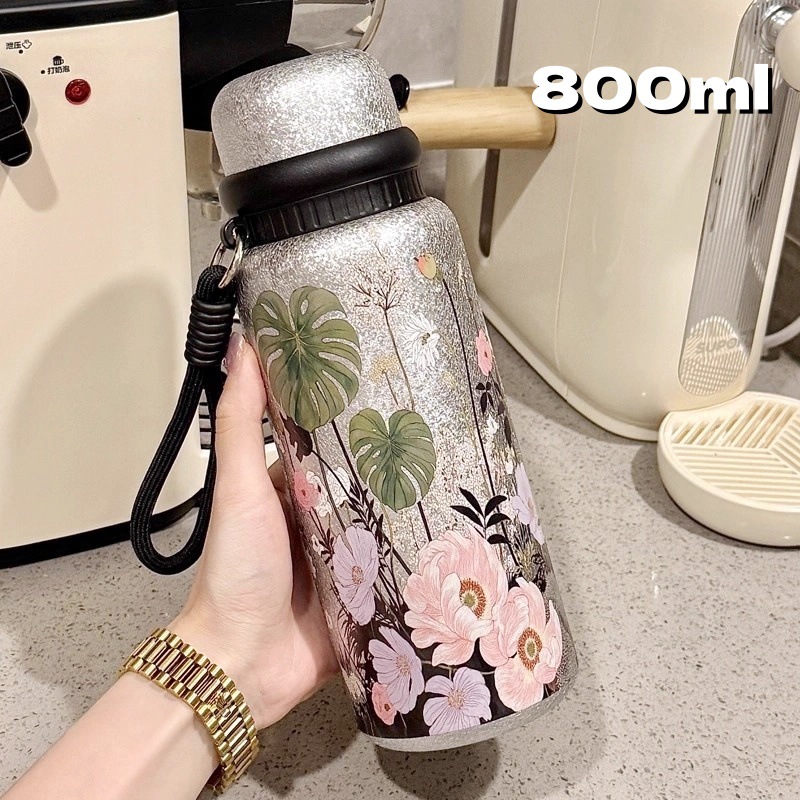 Stylish Floral Design Titanium-Coated Insulated Vacuum Cup, Stainless Steel Coffee Tea Water Bottle for Women – Wholesale Option - 图片 7