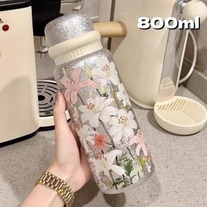 Stylish Floral Design Titanium-Coated Insulated Vacuum Cup, Stainless Steel Coffee Tea Water Bottle for Women – Wholesale Option - 图片 11