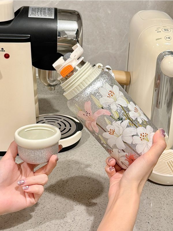 Stylish Floral Design Titanium-Coated Insulated Vacuum Cup, Stainless Steel Coffee Tea Water Bottle for Women – Wholesale Option