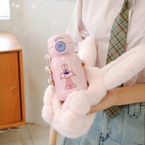Stuffed Animal Cover Thermos Cup with Plush Toy Sleeve 450ml 316 Stainless Steel Insulated Water Bottle with Adjustable Strap - 图片 6