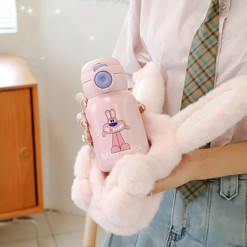 Stuffed Animal Cover Thermos Cup with Plush Toy Sleeve 450ml 316 Stainless Steel Insulated Water Bottle with Adjustable Strap - 图片 6