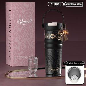 Luxury-Style Thermos Bottle Goddess Insulated Coffee Cup 710ML, Portable Hand-Held Ceramic Linner Tumbler Car-Friendly Ice-Retaining Travel Mug - 图片 14