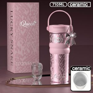 Luxury-Style Thermos Bottle Goddess Insulated Coffee Cup 710ML, Portable Hand-Held Ceramic Linner Tumbler Car-Friendly Ice-Retaining Travel Mug - 图片 11