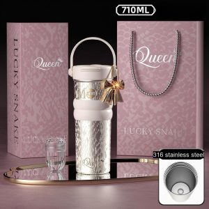 Luxury-Style Thermos Bottle Goddess Insulated Coffee Cup 710ML, Portable Hand-Held Ceramic Linner Tumbler Car-Friendly Ice-Retaining Travel Mug - 图片 12