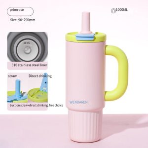 Oversized Straw Insulated Tumbler, Stylish Large Capacity Ceramic Liner Cold-Retaining Ice Mug Car-Friendly Giant Insulated Thermo Cup Bottle Water - 图片 11