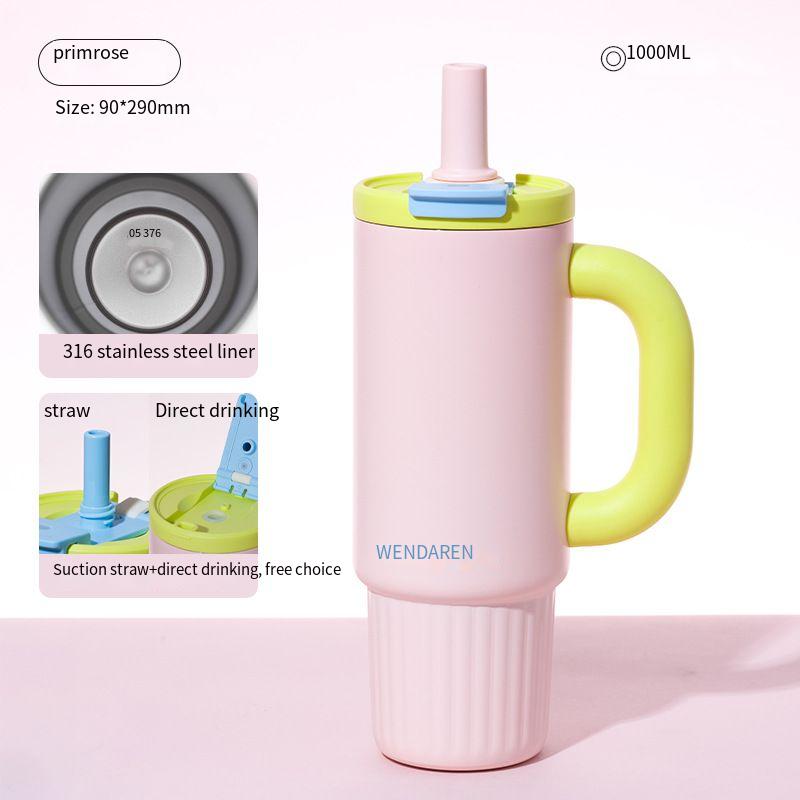 Oversized Straw Insulated Tumbler, Stylish Large Capacity Ceramic Liner Cold-Retaining Ice Mug Car-Friendly Giant Insulated Thermo Cup Bottle Water - 图片 11