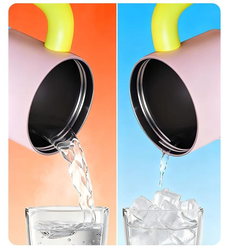 Oversized Straw Insulated Tumbler, Stylish Large Capacity Ceramic Liner Cold-Retaining Ice Mug Car-Friendly Giant Insulated Thermo Cup Bottle Water - 图片 4