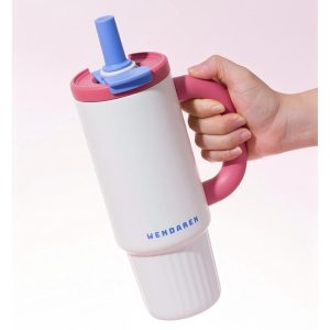 Oversized Straw Insulated Tumbler, Stylish Large Capacity Ceramic Liner Cold-Retaining Ice Mug Car-Friendly Giant Insulated Thermo Cup Bottle Water - 图片 5