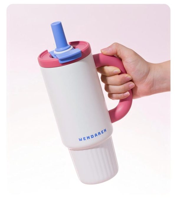 详情_09 Oversized Straw Insulated Tumbler, Stylish Large Capacity Ceramic Liner Cold-Retaining Ice Mug Car-Friendly Giant Insulated Thermo Cup Bottle Water