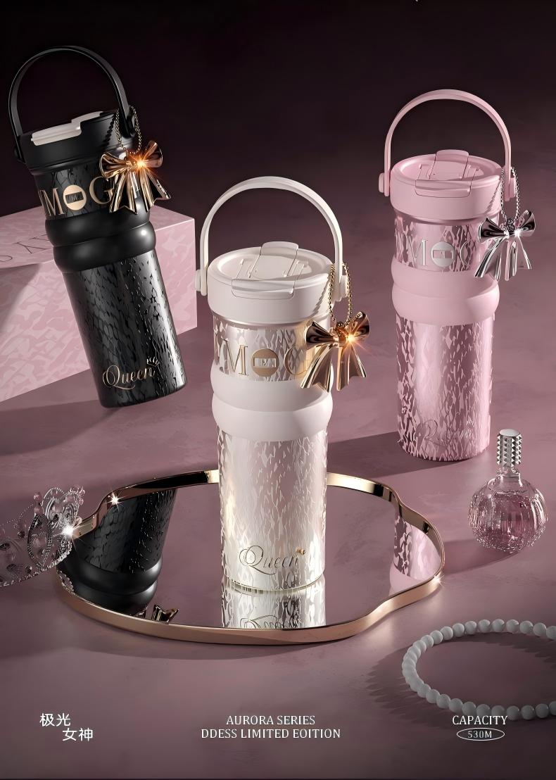 Luxury-Style Thermos Bottle Goddess Insulated Coffee Cup 710ML, Portable Hand-Held Ceramic Linner Tumbler Car-Friendly Ice-Retaining Travel Mug - 图片 2