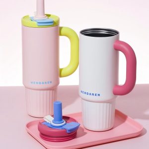 Oversized Straw Insulated Tumbler, Stylish Large Capacity Ceramic Liner Cold-Retaining Ice Mug Car-Friendly Giant Insulated Thermo Cup Bottle Water - 图片 2