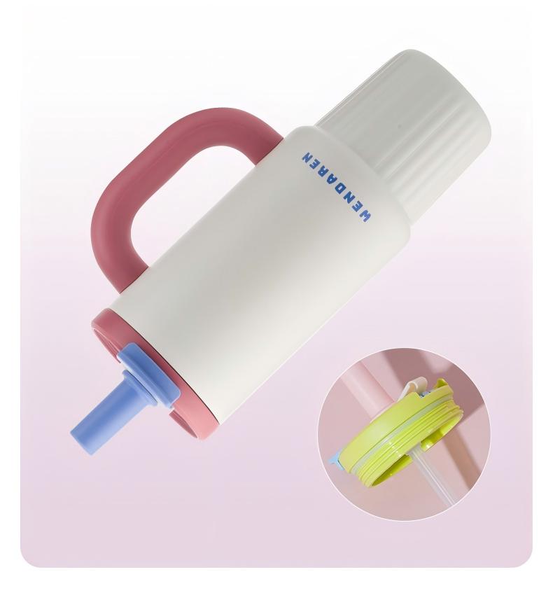 Oversized Straw Insulated Tumbler, Stylish Large Capacity Ceramic Liner Cold-Retaining Ice Mug Car-Friendly Giant Insulated Thermo Cup Bottle Water - 图片 6