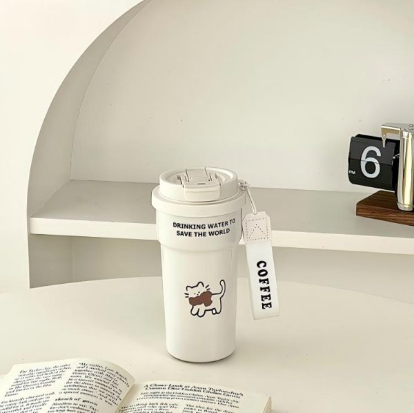 详情_13 Cute Cat & Dog Design Insulated Coffee Cup for Women, Stylish 2-in-1 Straw & Direct Drink Portable Stainless Steel Thermos Water Bottle